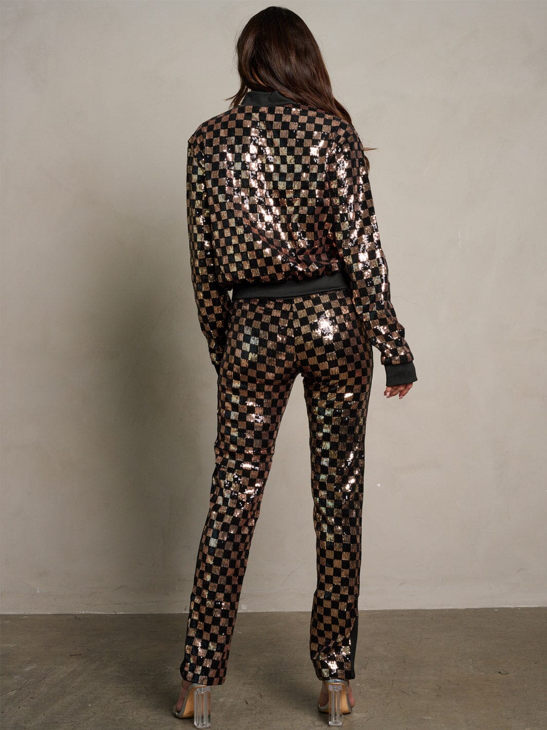 WOMEN'S LONG SLEEVE JACKET & ELASTIC WAIST PANTS SEQUINS 2PC. SET