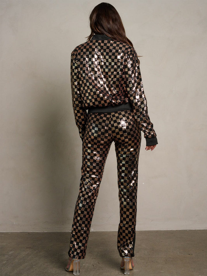 WOMEN'S LONG SLEEVE JACKET & ELASTIC WAIST PANTS SEQUINS 2PC. SET
