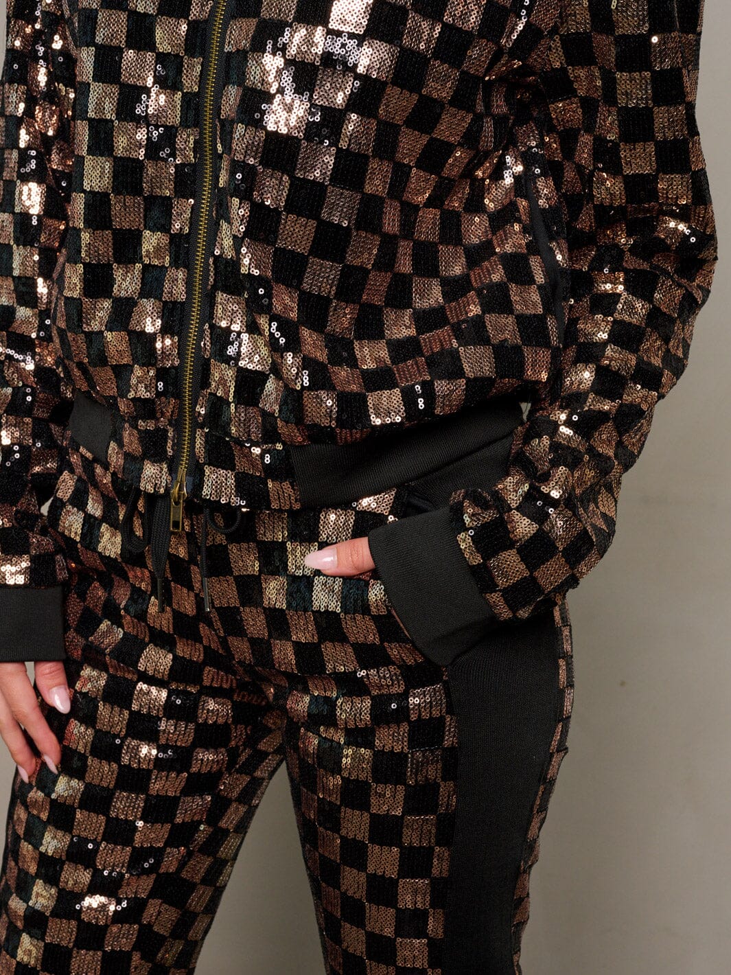 WOMEN'S LONG SLEEVE JACKET & ELASTIC WAIST PANTS SEQUINS 2PC. SET
