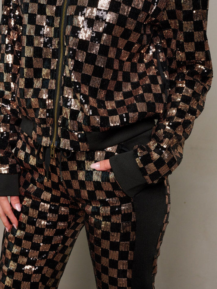 WOMEN'S LONG SLEEVE JACKET & ELASTIC WAIST PANTS SEQUINS 2PC. SET