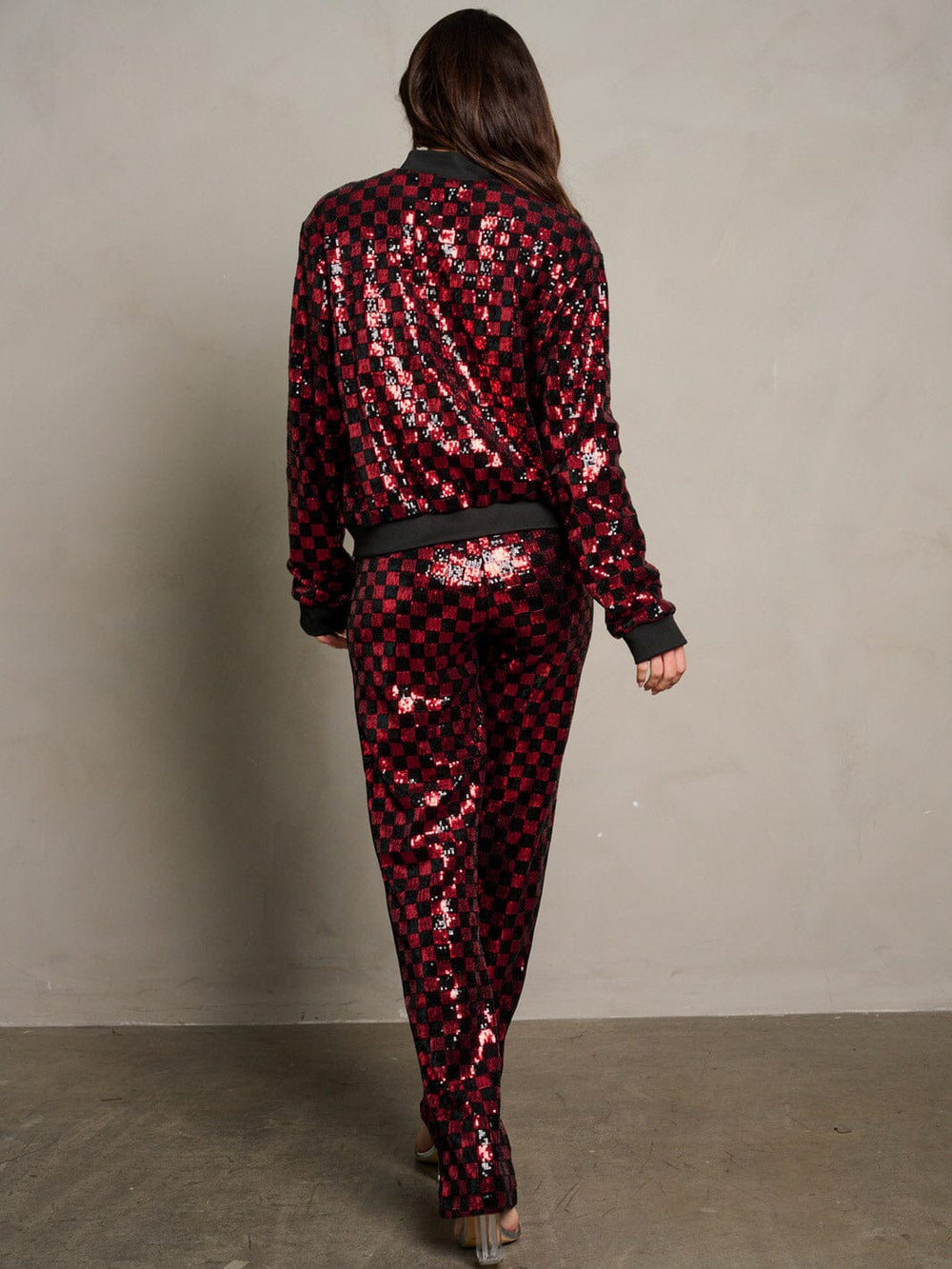 WOMEN'S LONG SLEEVE JACKET & ELASTIC WAIST PANTS SEQUINS 2PC. SET