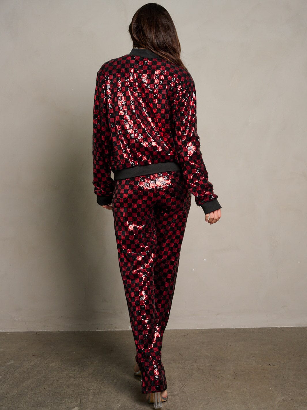 WOMEN'S LONG SLEEVE JACKET & ELASTIC WAIST PANTS SEQUINS 2PC. SET