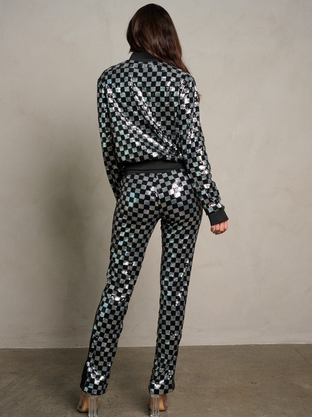 WOMEN'S LONG SLEEVE JACKET & ELASTIC WAIST PANTS SEQUINS 2PC. SET