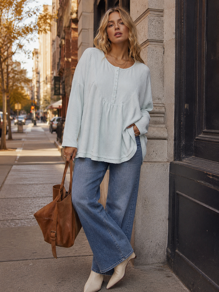 WOMEN'S LONG SLEEVE BUTTON UP HIGH-LOW OVERSIZED CONTRAST TOP