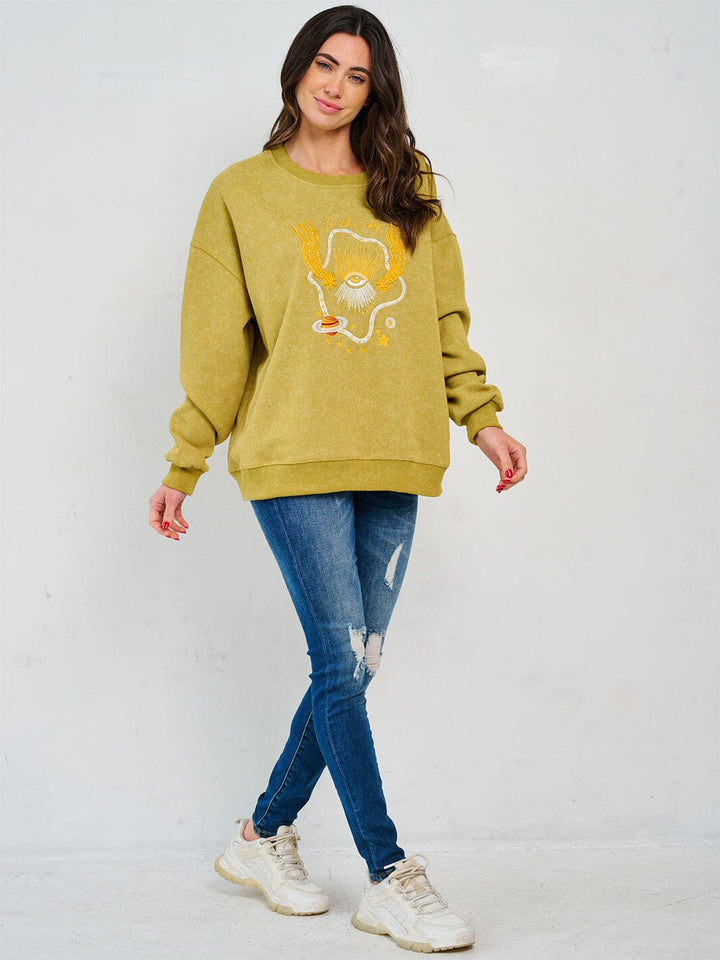 WOMEN'S LONG SLEEVE GRAPHIC STUDS PULLOVER SWEATER