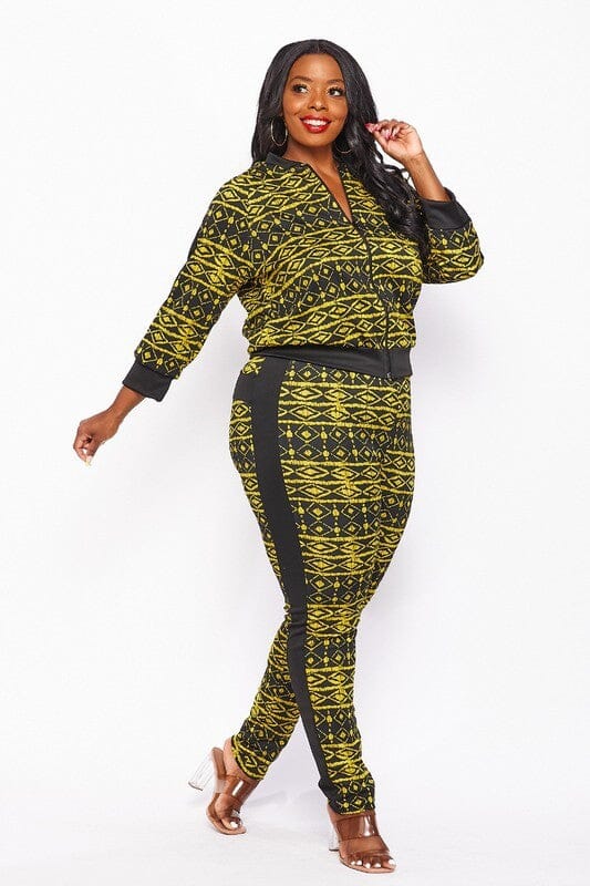 PLUS SIZE LONG SLEEVE JACKET & ELASTIC WAIST PANTS PRINTED 2PC. SET