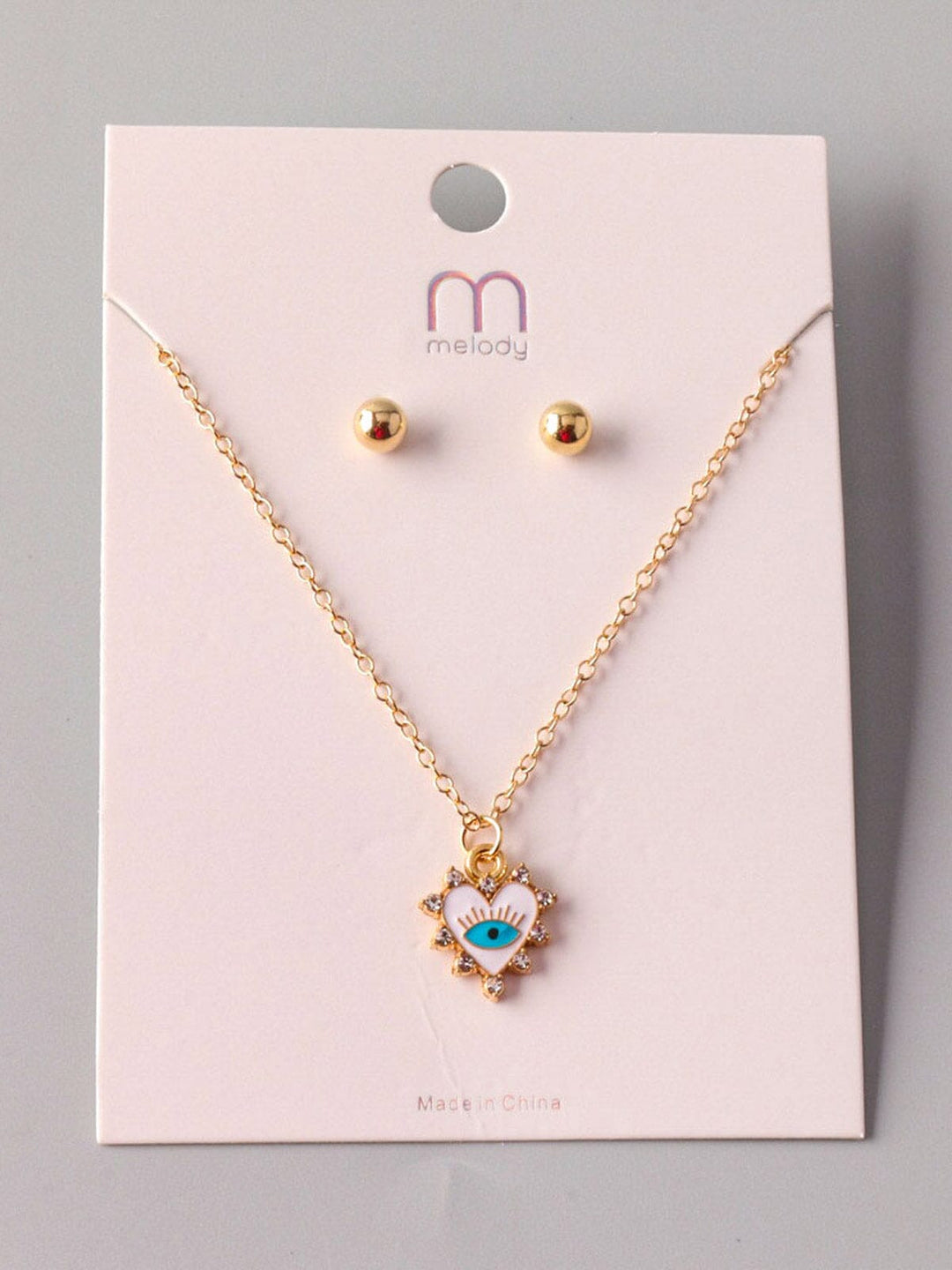 WOMEN'S GOLD EVIL EYE EARRINGS & NECKLACE SET