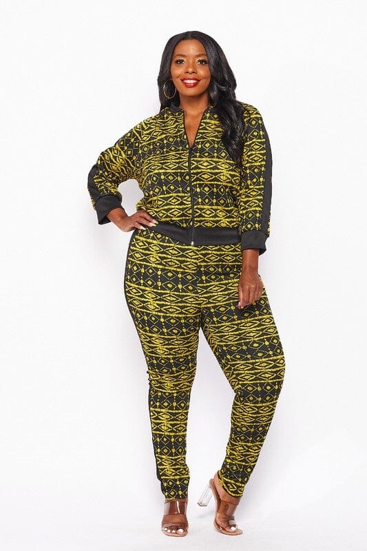 PLUS SIZE LONG SLEEVE JACKET & ELASTIC WAIST PANTS PRINTED 2PC. SET