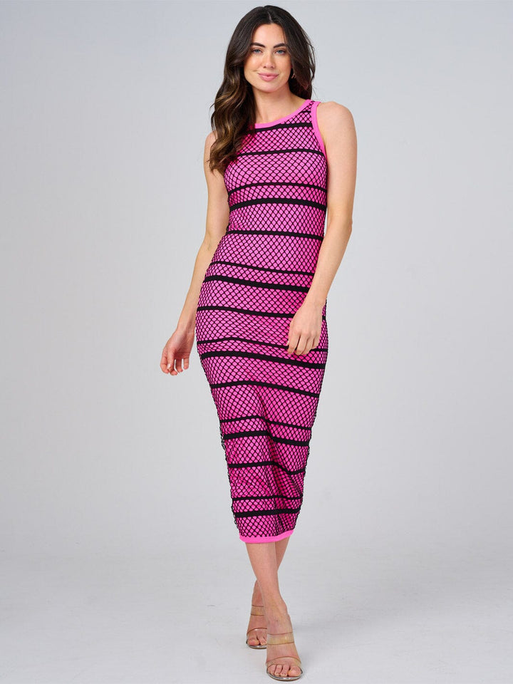 WOMEN'S SLEEVELESS COLORBLOCK BODYCON MESH MAXI DRESS