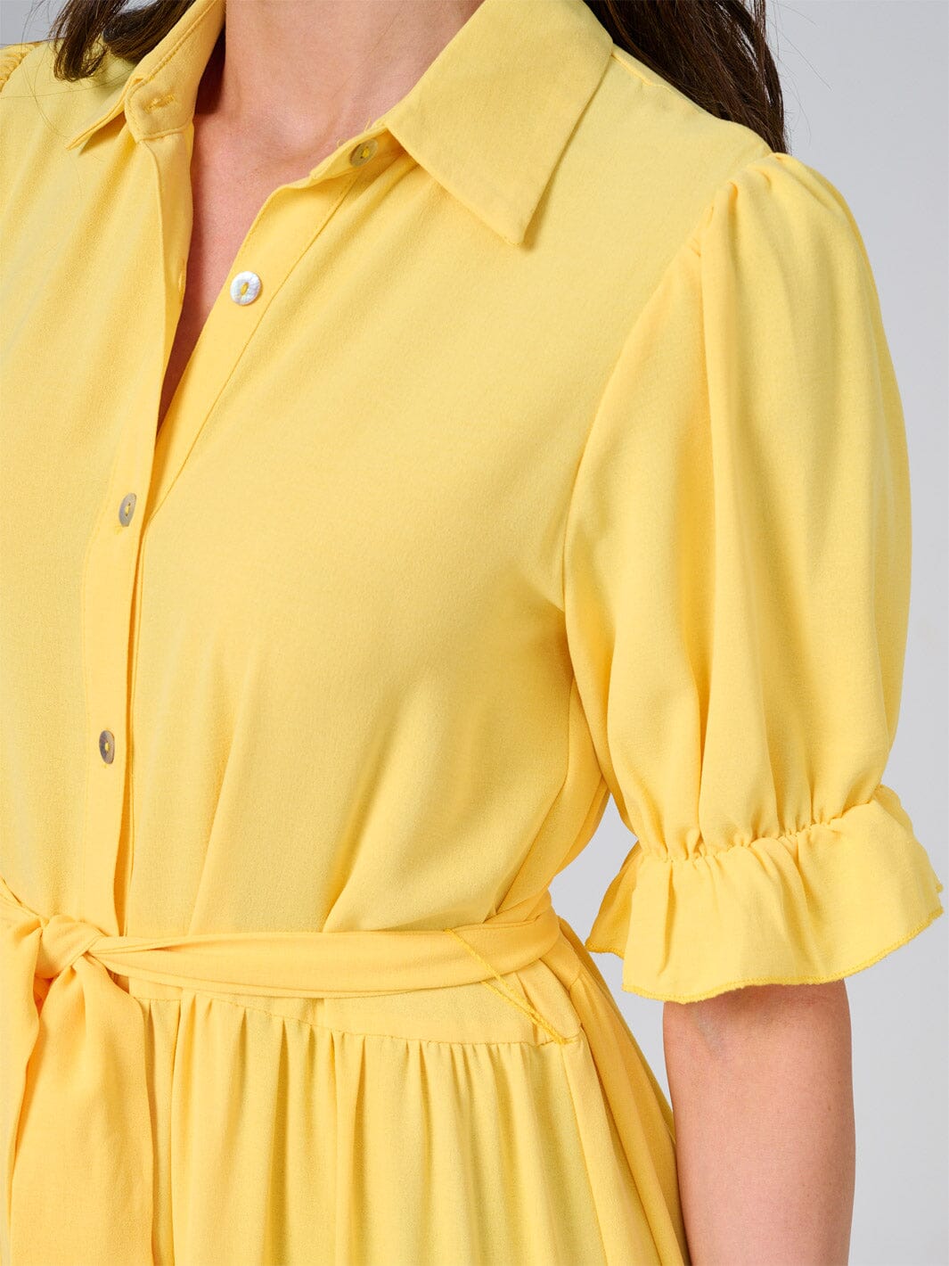 WOMEN'S SHORT SLEEVE BUTTON CLOSURE SELF TIE TIERED MAXI DRESS