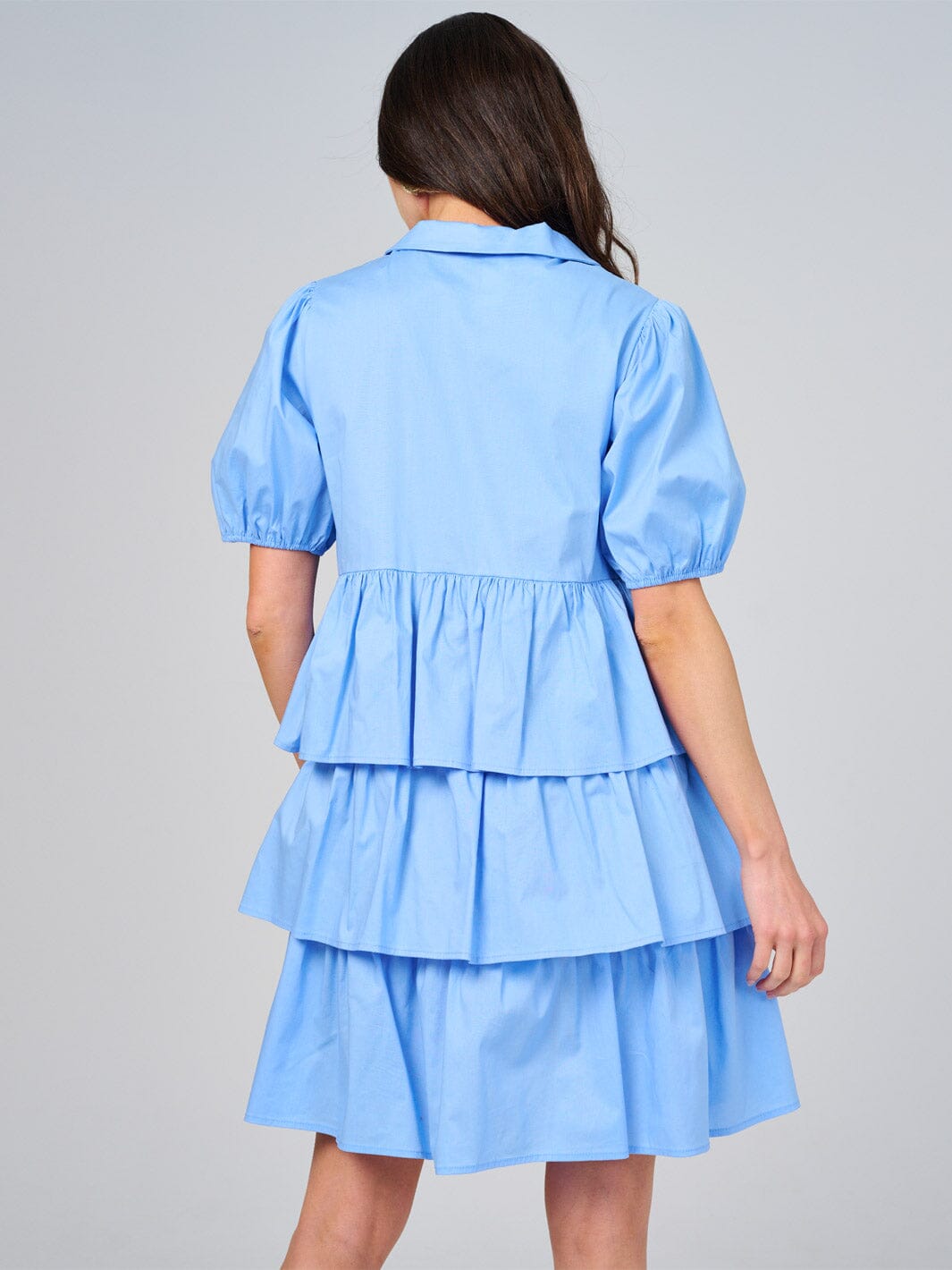 WOMEN'S SHORT SLEEVE BUTTON CLOSURE RUFFLE TIERED MINI DRESS