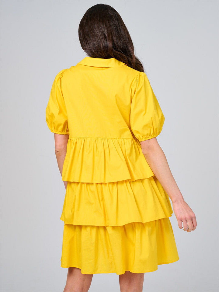 WOMEN'S SHORT SLEEVE BUTTON CLOSURE RUFFLE TIERED MINI DRESS