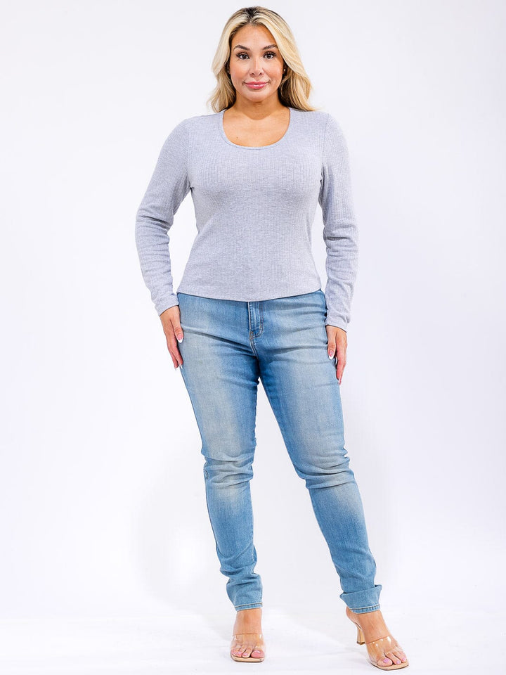 PLUS SIZE LONG SLEEVE RIBBED BASIC TOP