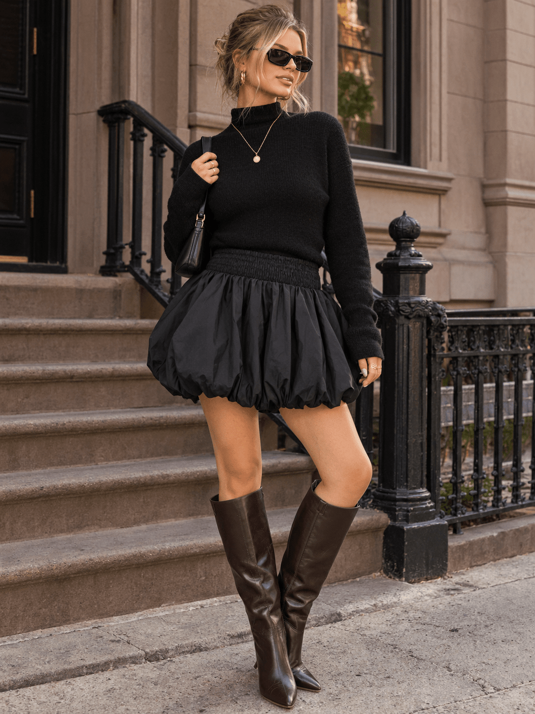 WOMEN'S ELASTIC WAIST BUBBLE MINI SKIRT