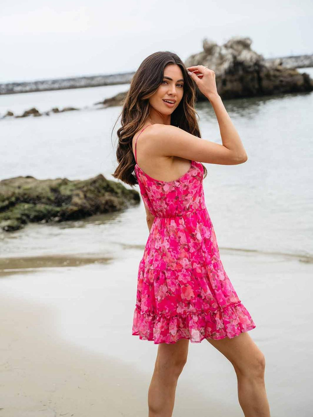 WOMEN'S SLEEVELESS RUFFLE TIERED FLORAL MINI DRESS