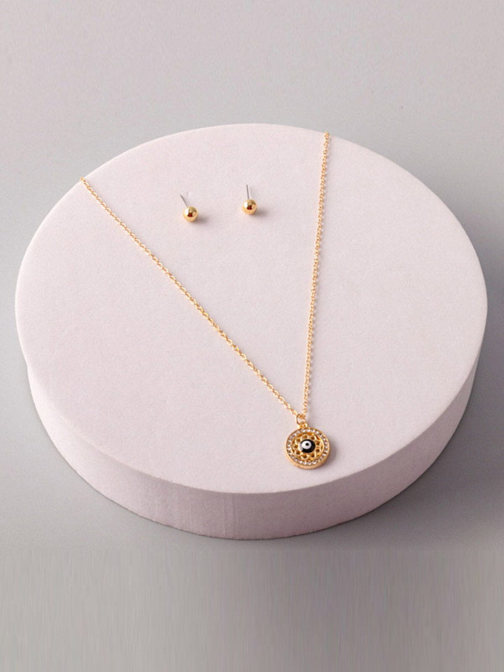 WOMEN'S GOLD EVIL EYE EARRINGS & NECKLACE SET