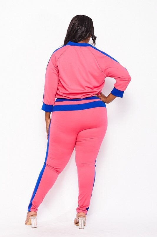 PLUS SIZE LONG SLEEVE JACKET & ELASTIC WAIST PANTS COLORBLOCK 2PC. SET