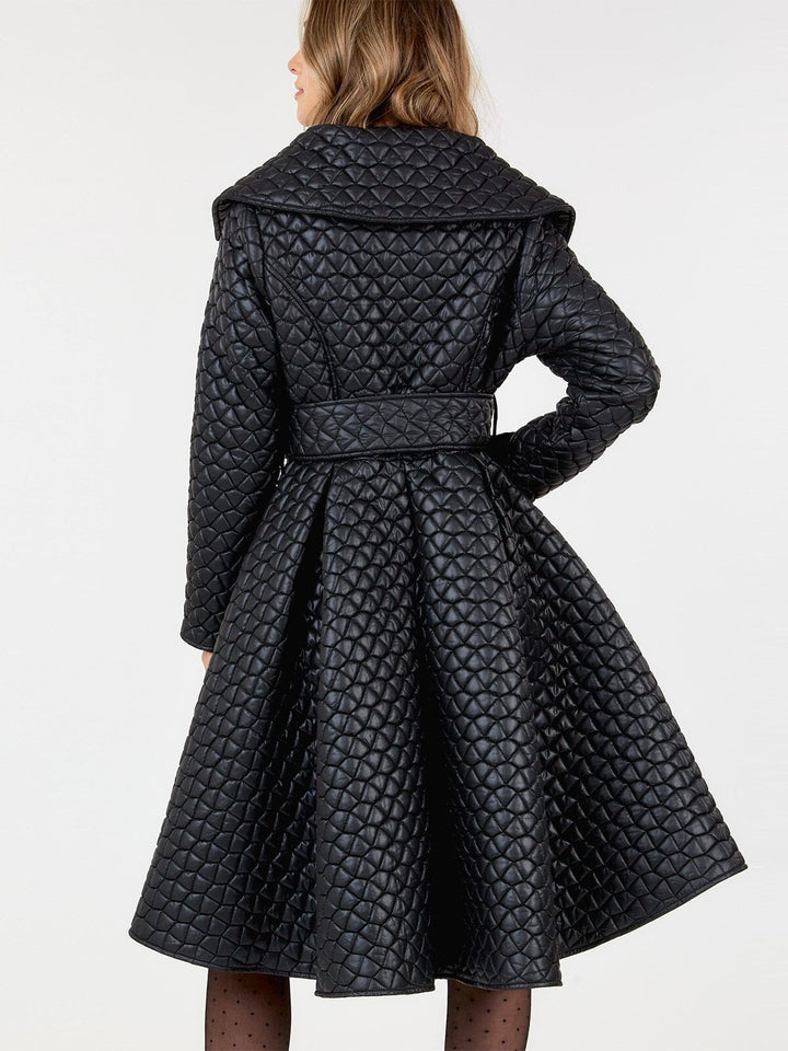 WOMEN'S LONG SLEEVE BUTTON CLOSURE SELF TIE PADDED MIDI DRESS