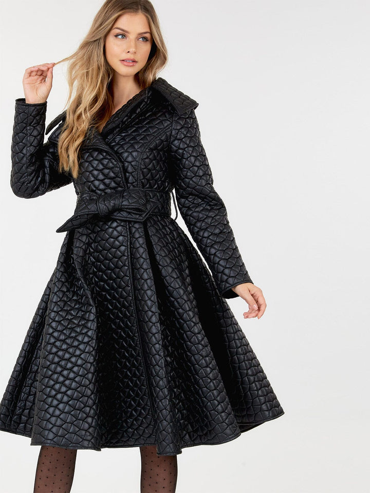 WOMEN'S LONG SLEEVE BUTTON CLOSURE SELF TIE PADDED MIDI DRESS