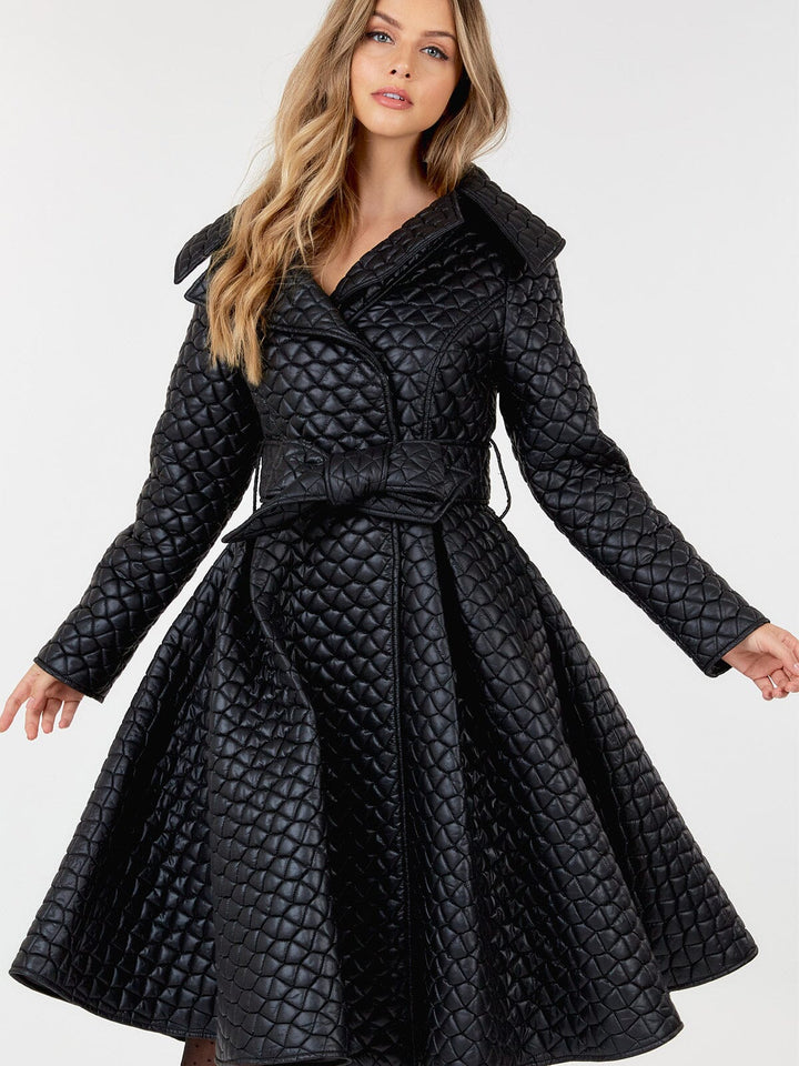 WOMEN'S LONG SLEEVE BUTTON CLOSURE SELF TIE PADDED MIDI DRESS