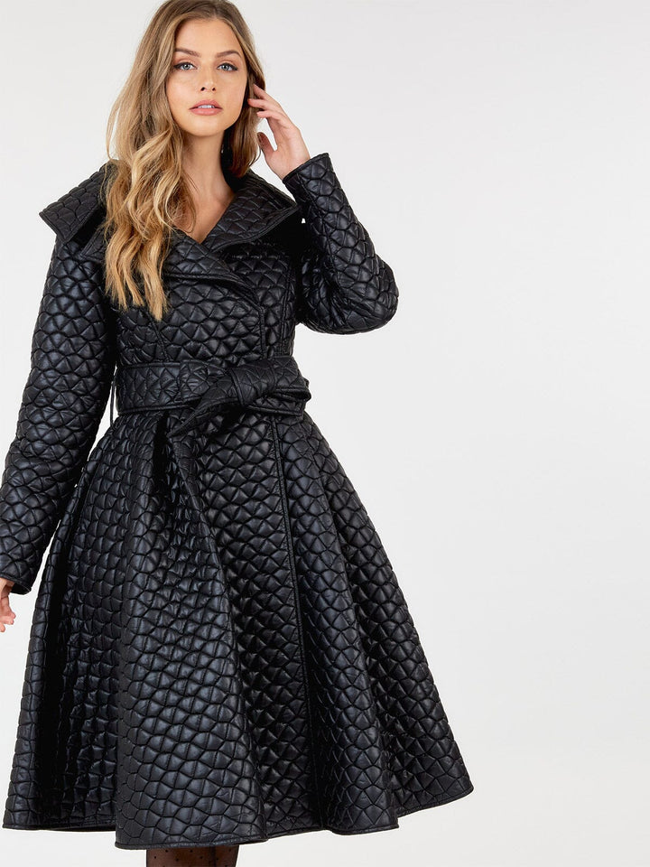 WOMEN'S LONG SLEEVE BUTTON CLOSURE SELF TIE PADDED MIDI DRESS