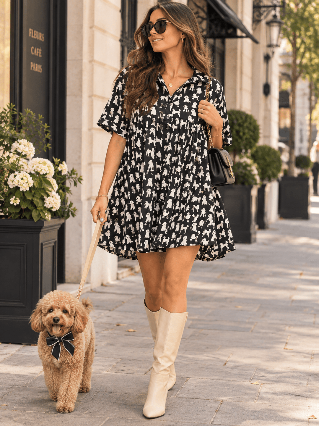 ENTRO WOMEN'S SHORT SLEEVE BUTTON UP POCKETS TUNIC MULTI PRINT MINI DRESS