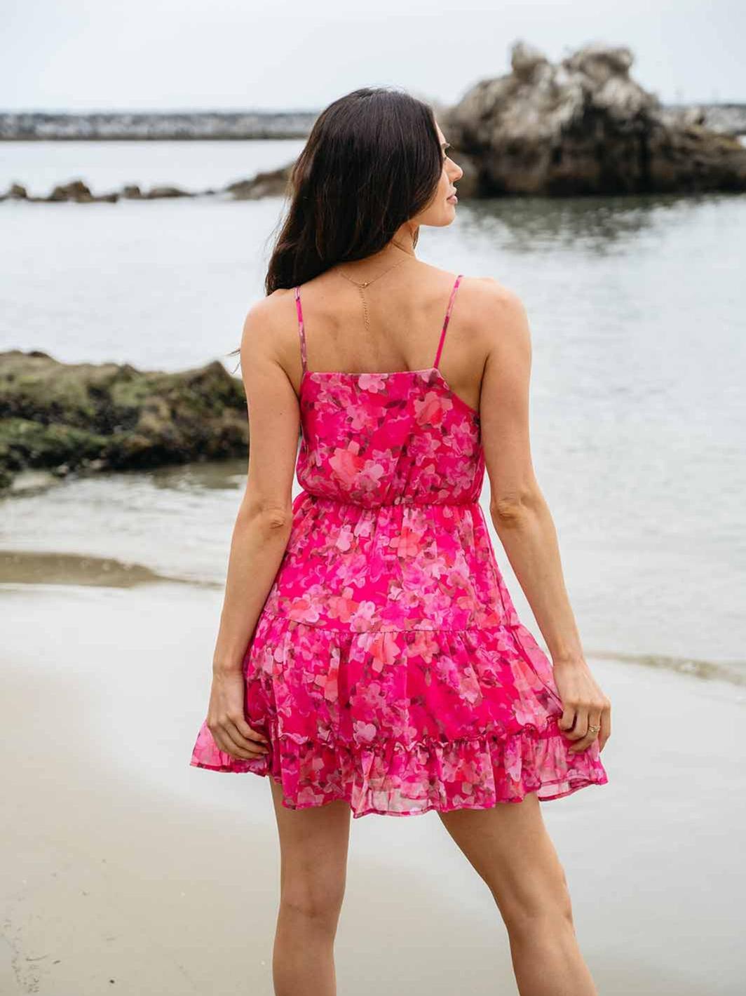 WOMEN'S SLEEVELESS RUFFLE TIERED FLORAL MINI DRESS