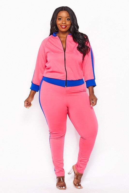 PLUS SIZE LONG SLEEVE JACKET & ELASTIC WAIST PANTS COLORBLOCK 2PC. SET