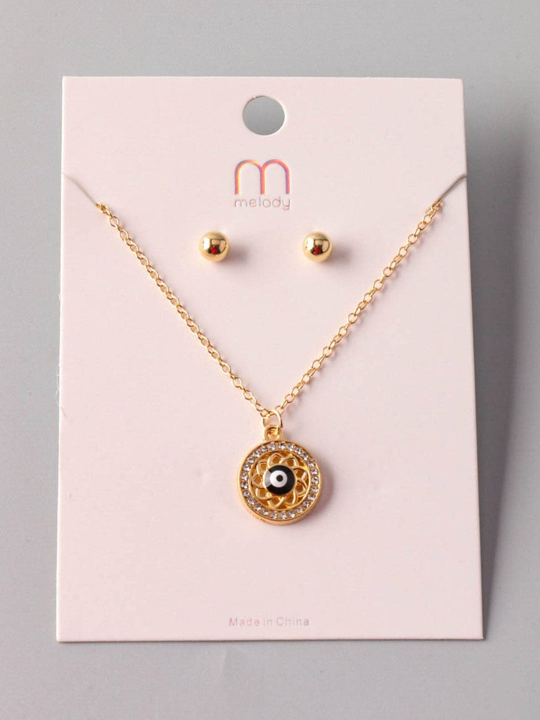 WOMEN'S GOLD EVIL EYE EARRINGS & NECKLACE SET