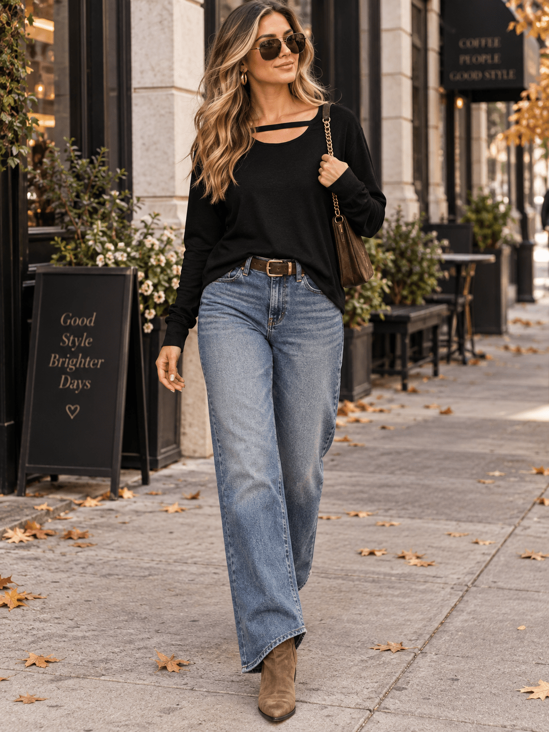 WOMEN'S LONG SLEEVE FRONT CUT OUT SOLID TOP