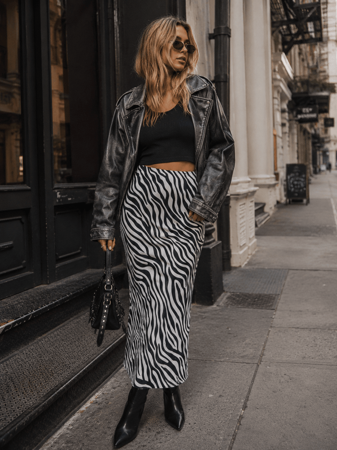 WOMEN'S ELASTIC WAIST ANIMAL PRINT MIDI SKIRT