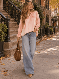 WOMEN'S LONG SLEEVE V-NECK LOOSE FIT SATIN BLOUSE
