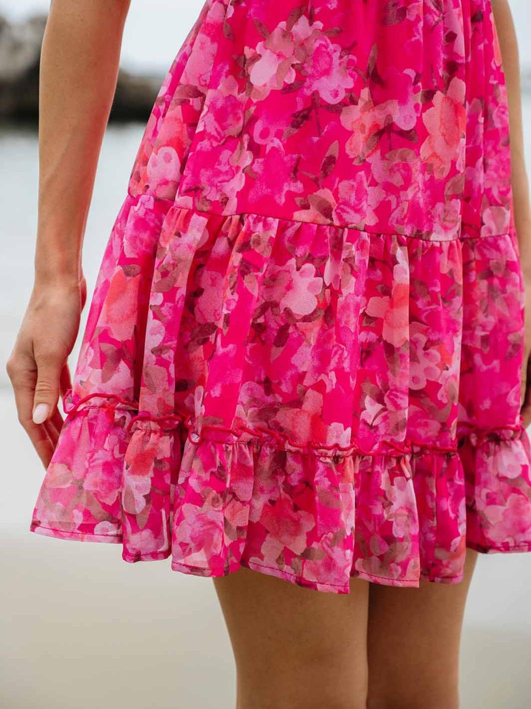 WOMEN'S SLEEVELESS RUFFLE TIERED FLORAL MINI DRESS