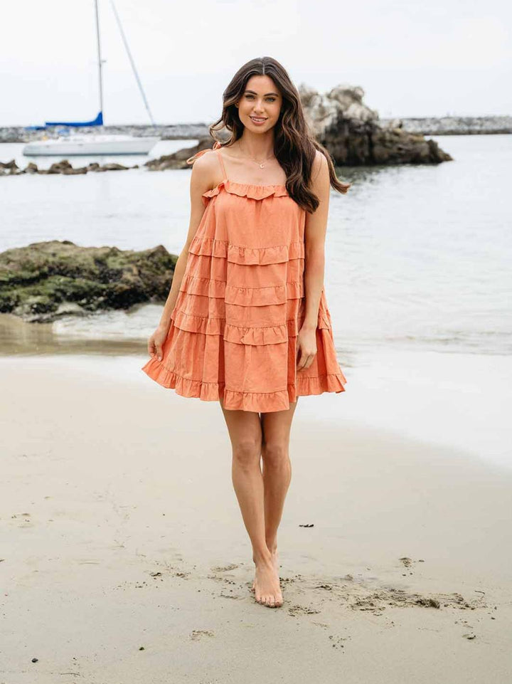 WOMEN'S SLEEVELESS RUFFLE TIERED TUNIC MINI DRESS