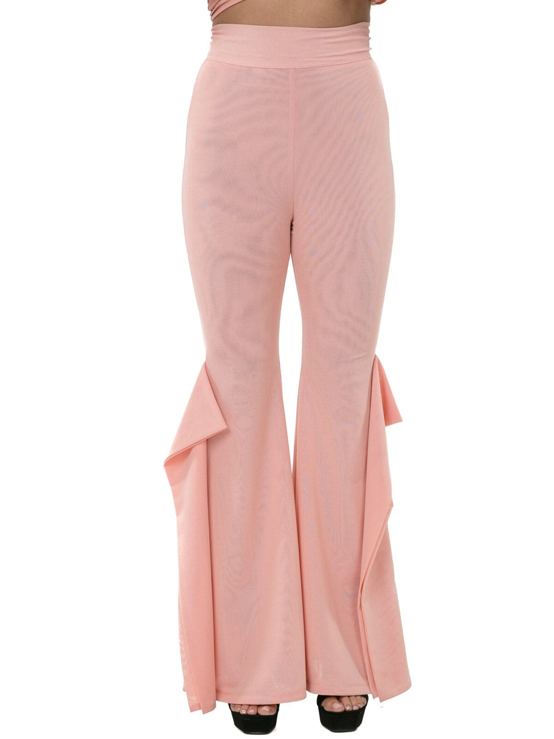 WOMEN'S ZIP UP WIDE LEG RUFFLE DETAILED PANTS