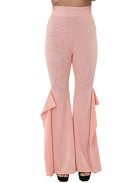 WOMEN'S ZIP UP WIDE LEG RUFFLE DETAILED PANTS