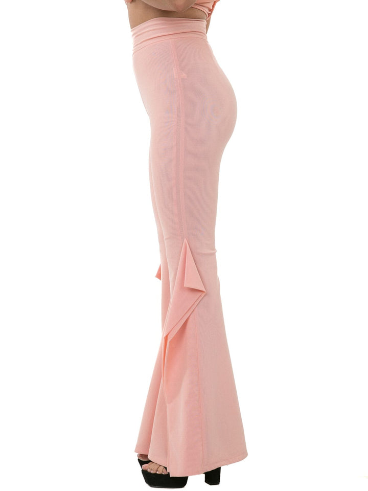 WOMEN'S ZIP UP WIDE LEG RUFFLE DETAILED PANTS