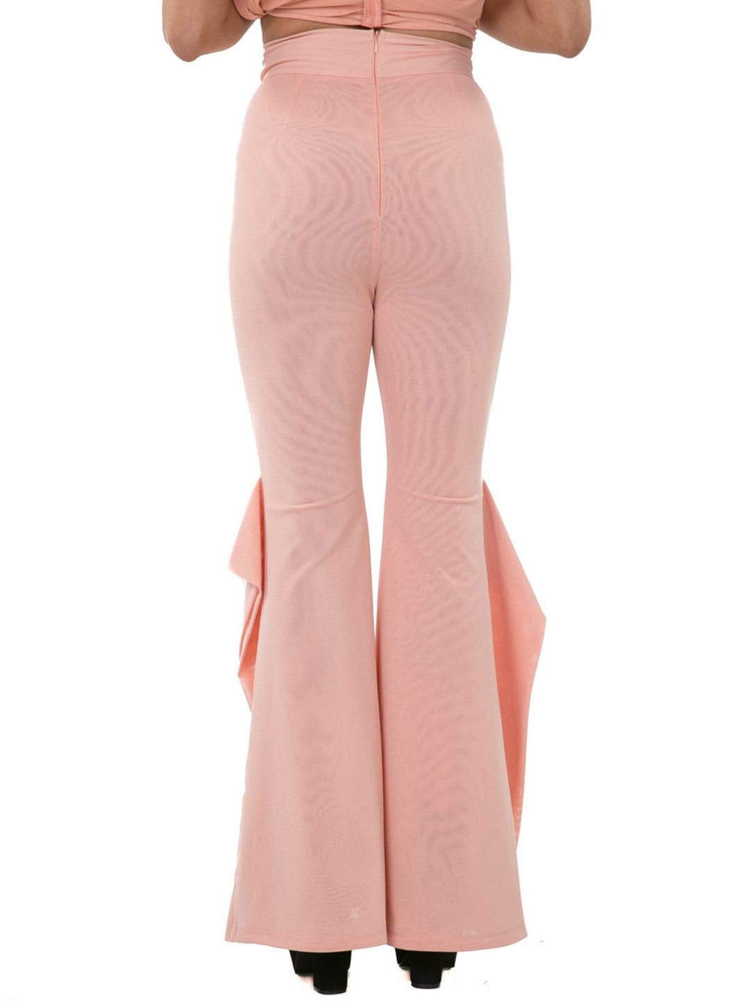 WOMEN'S ZIP UP WIDE LEG RUFFLE DETAILED PANTS