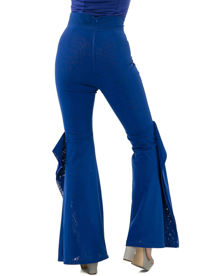 WOMEN'S ZIP UP WIDE LEG RUFFLE DETAILED PANTS