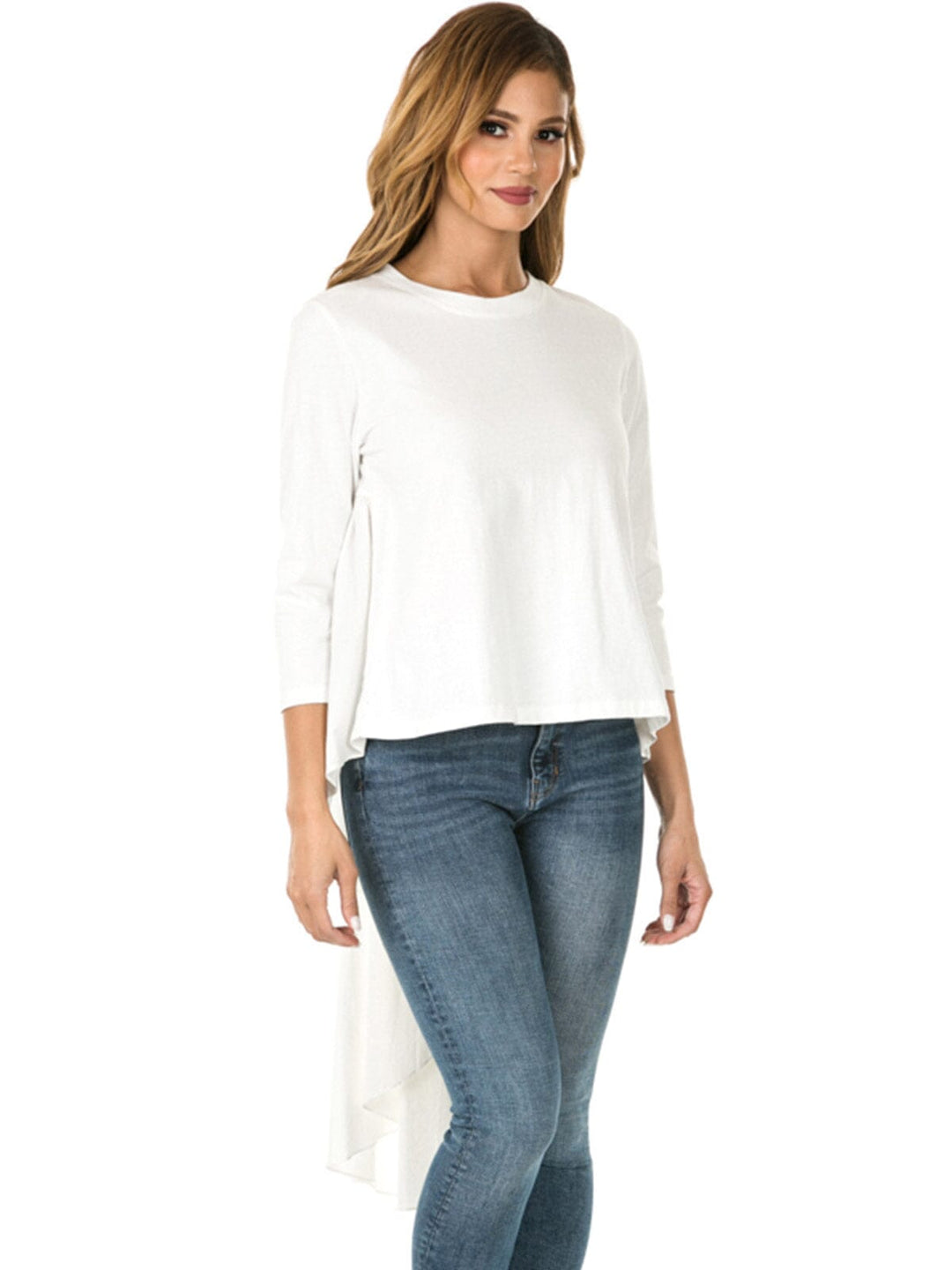 WOMEN'S 3/4 SLEEVE SOLID BACK DETAILED TOP