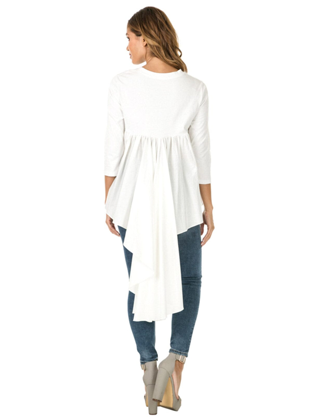 WOMEN'S 3/4 SLEEVE SOLID BACK DETAILED TOP