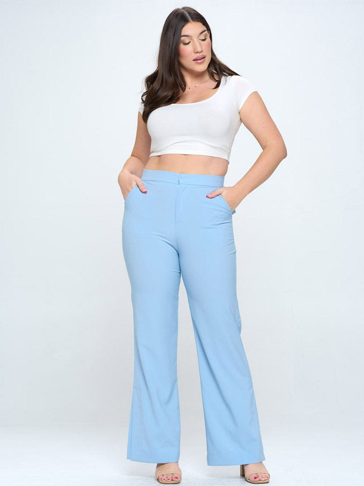 PLUS SIZE BUTTON CLOSURE POCKETS WIDE LEG PANTS