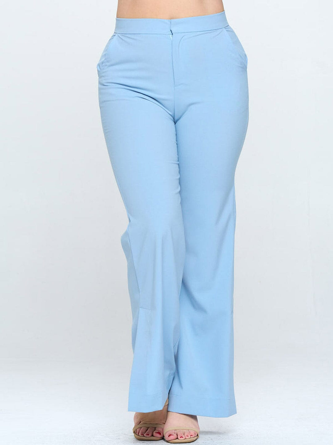 PLUS SIZE BUTTON CLOSURE POCKETS WIDE LEG PANTS