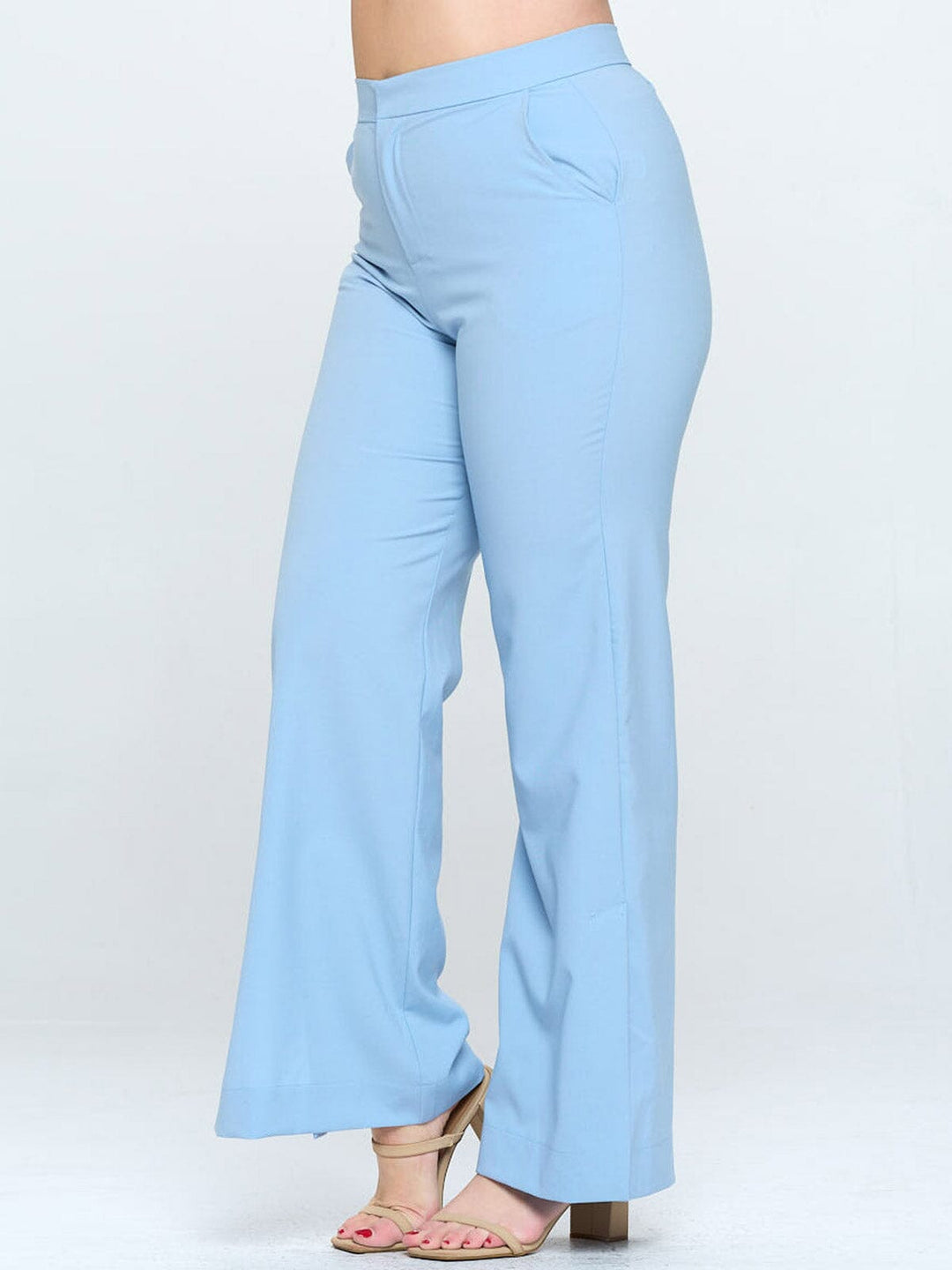 PLUS SIZE BUTTON CLOSURE POCKETS WIDE LEG PANTS