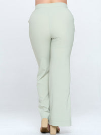 PLUS SIZE BUTTON CLOSURE POCKETS WIDE LEG PANTS