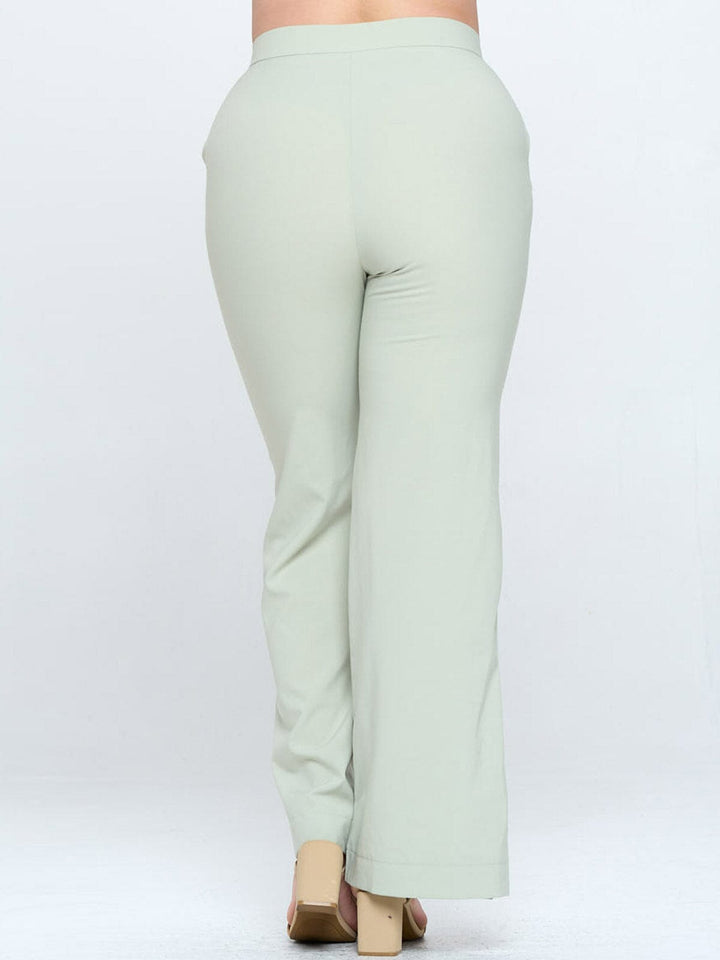 PLUS SIZE BUTTON CLOSURE POCKETS WIDE LEG PANTS