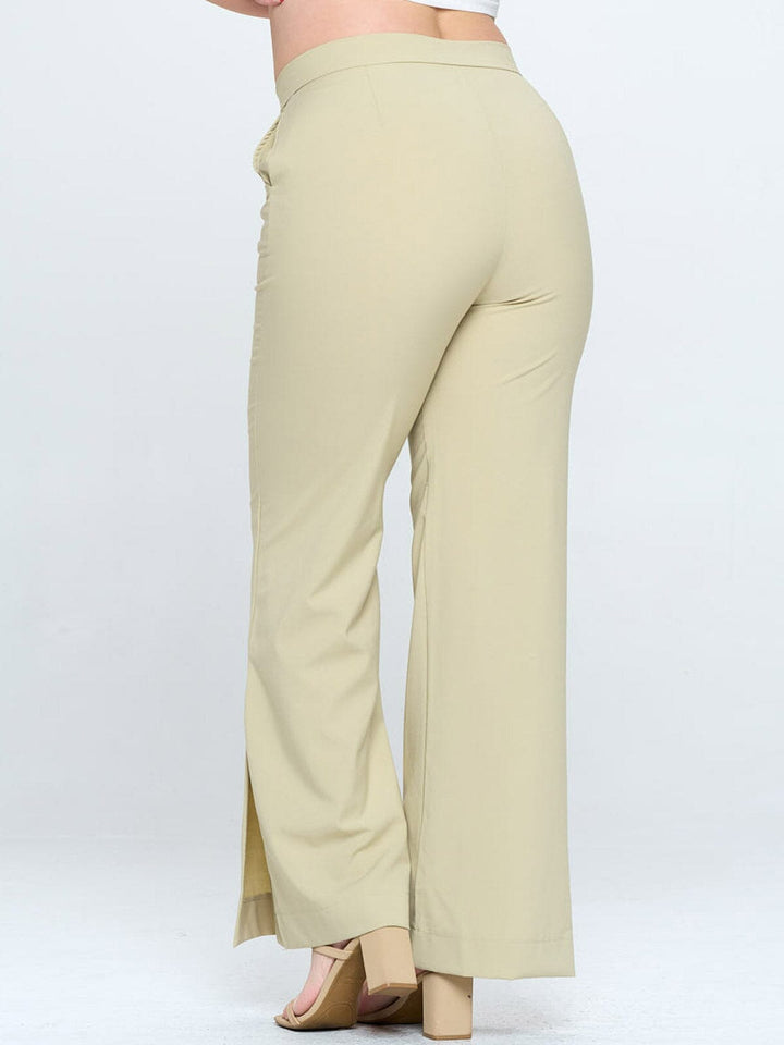 PLUS SIZE BUTTON CLOSURE POCKETS WIDE LEG PANTS