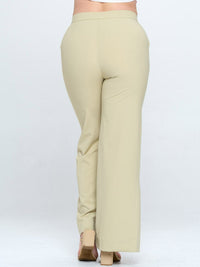 PLUS SIZE BUTTON CLOSURE POCKETS WIDE LEG PANTS