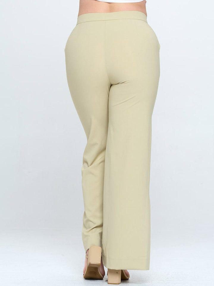 PLUS SIZE BUTTON CLOSURE POCKETS WIDE LEG PANTS