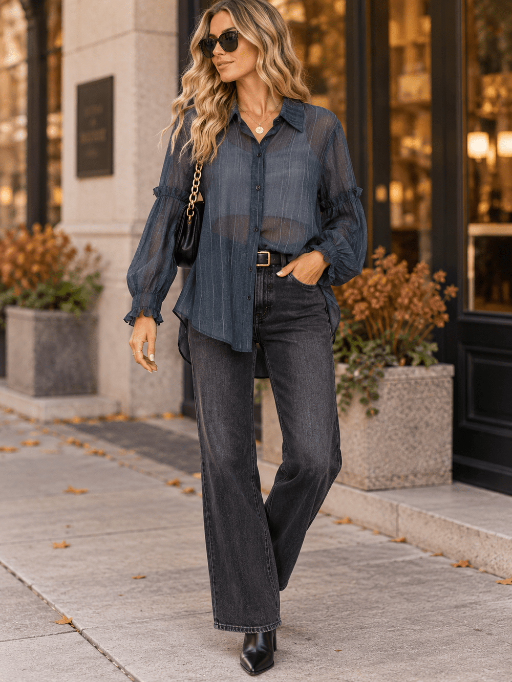 WOMEN'S LONG SLEEVE BUTTON UP OVERSIZED SHIRT